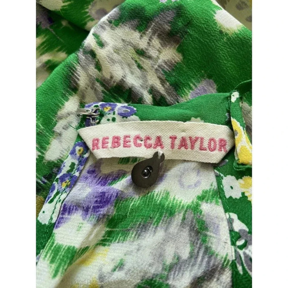 Rebecca Taylor 100% Silk Dress Sleeveless Green Purple Yellow Size 6 - Picture 4 of 6